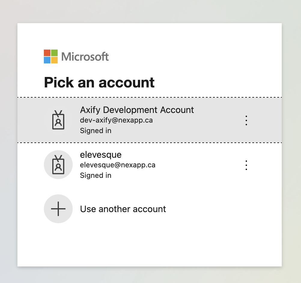 The Microsoft sign-in screen shown when authorizing Axify